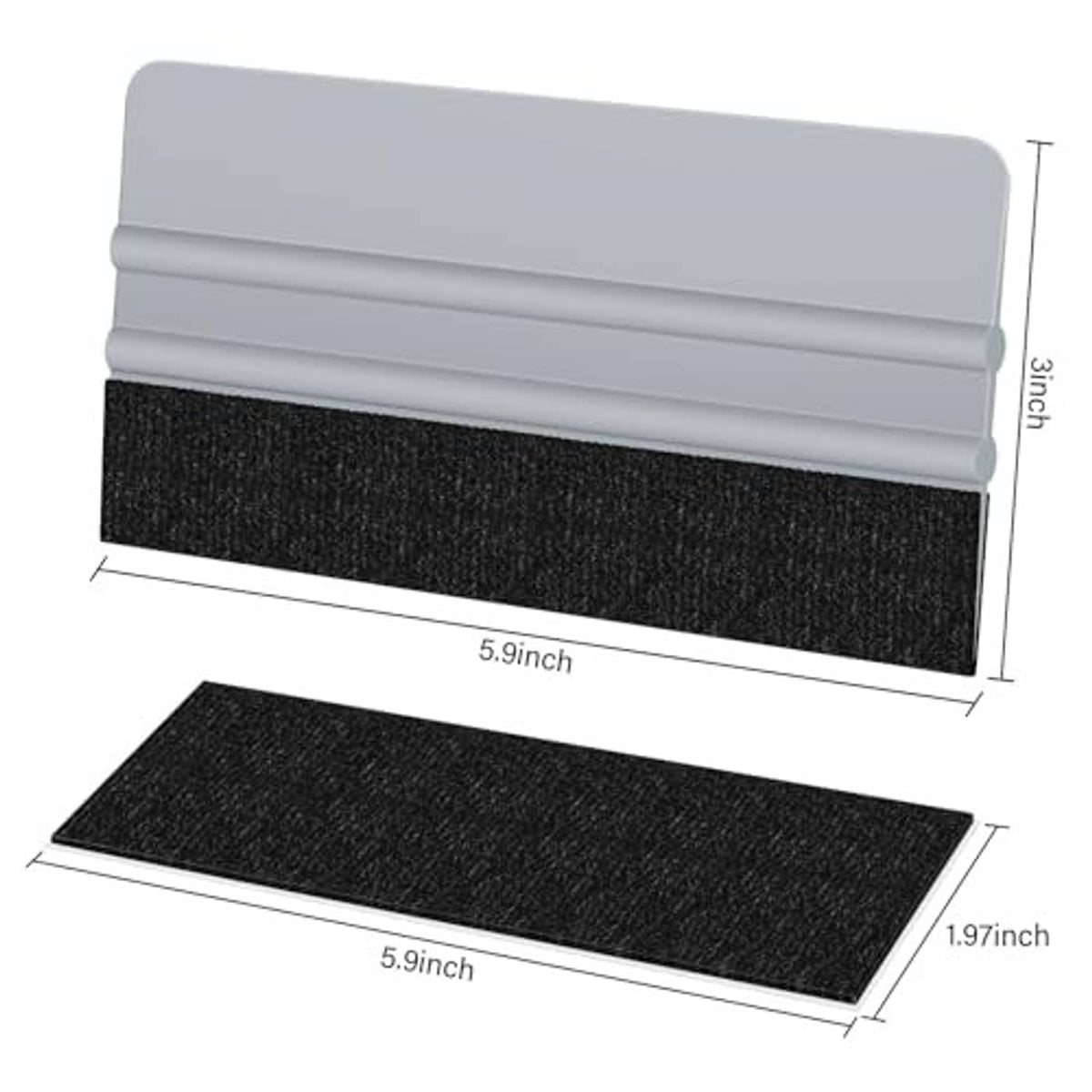6-inch felt-edge vinyl wrap squeegee, gray frame with black felt pad