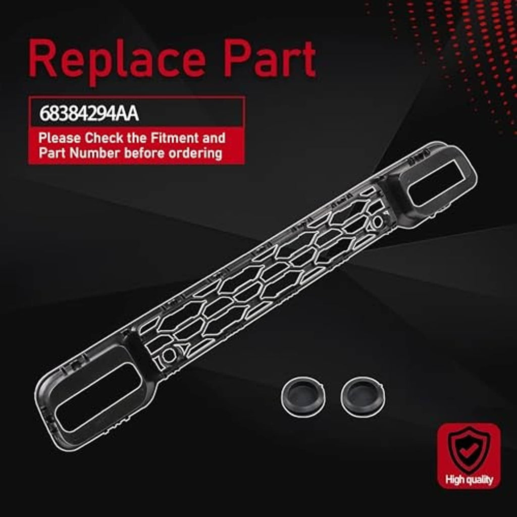 Black honeycomb lower grille replacement part with two round mounting caps