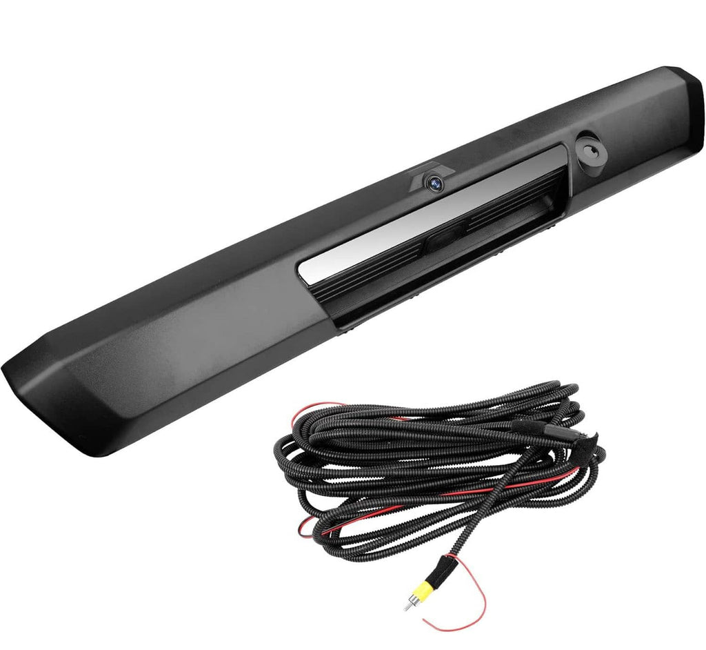 Tailgate handle with integrated rear view backup camera, black housing