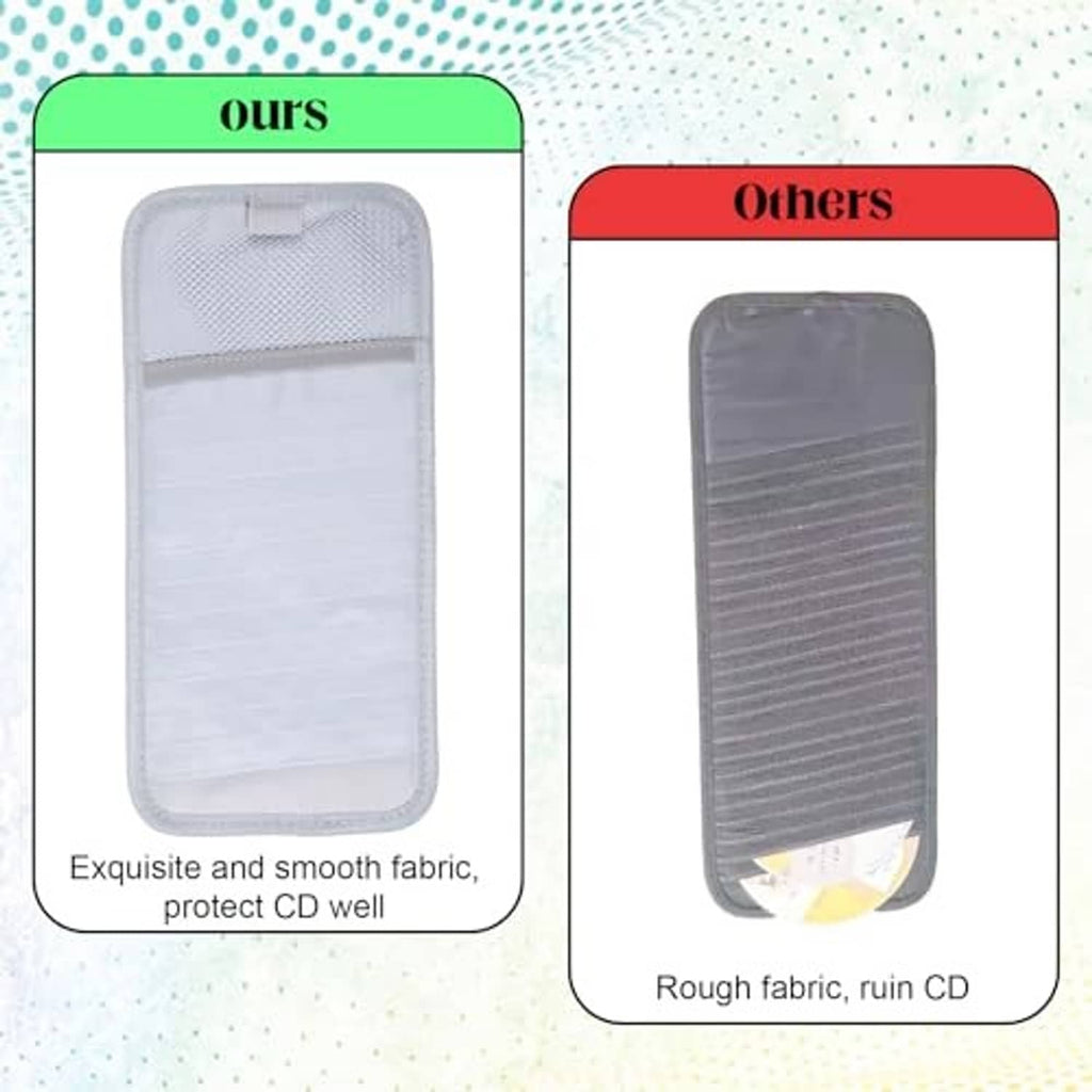 Gray CD storage pouch with mesh front, elastic strap top and pocket panel