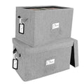 Two-pack grey fabric vinyl record storage boxes with foldable front handles