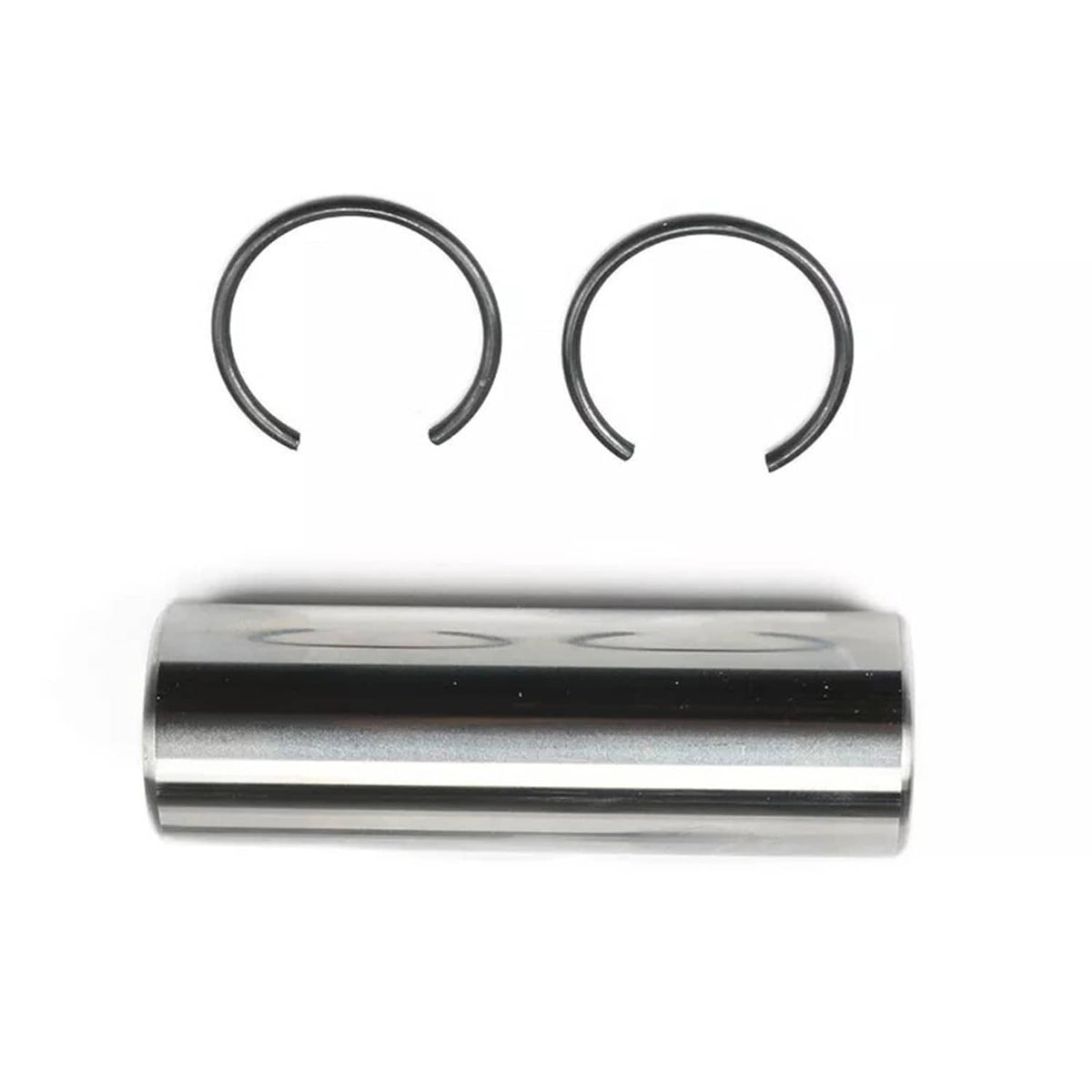Silver piston with two black retaining snap rings