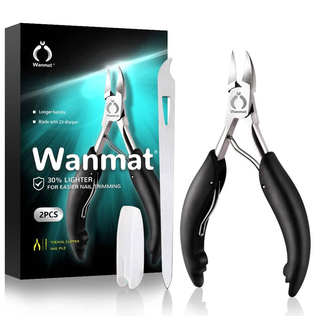 Wanmat toe nail clippers with curved blades and black handles, for thick nails