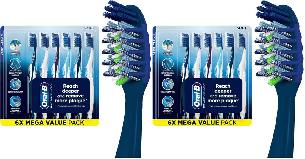 Soft CrossAction toothbrush 6-count in blister pack, blue handles