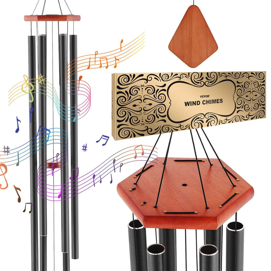 60-inch aluminum wind chime with four tubes and a wooden diamond tone piece