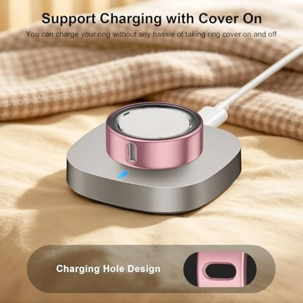 Pink TPU ring cover on a charging dock, with sensor area and charging opening