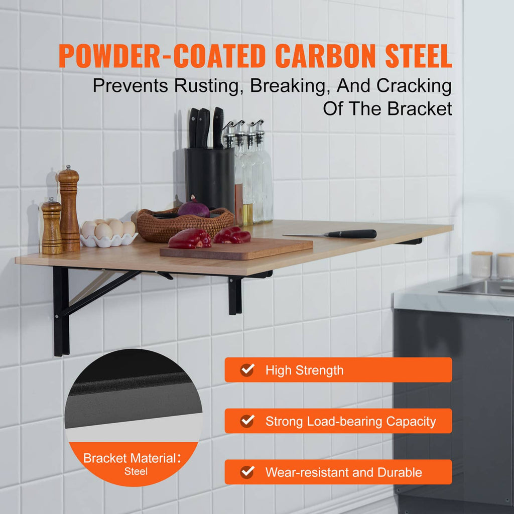 Black folding shelf bracket made of carbon steel with powder-coated finish