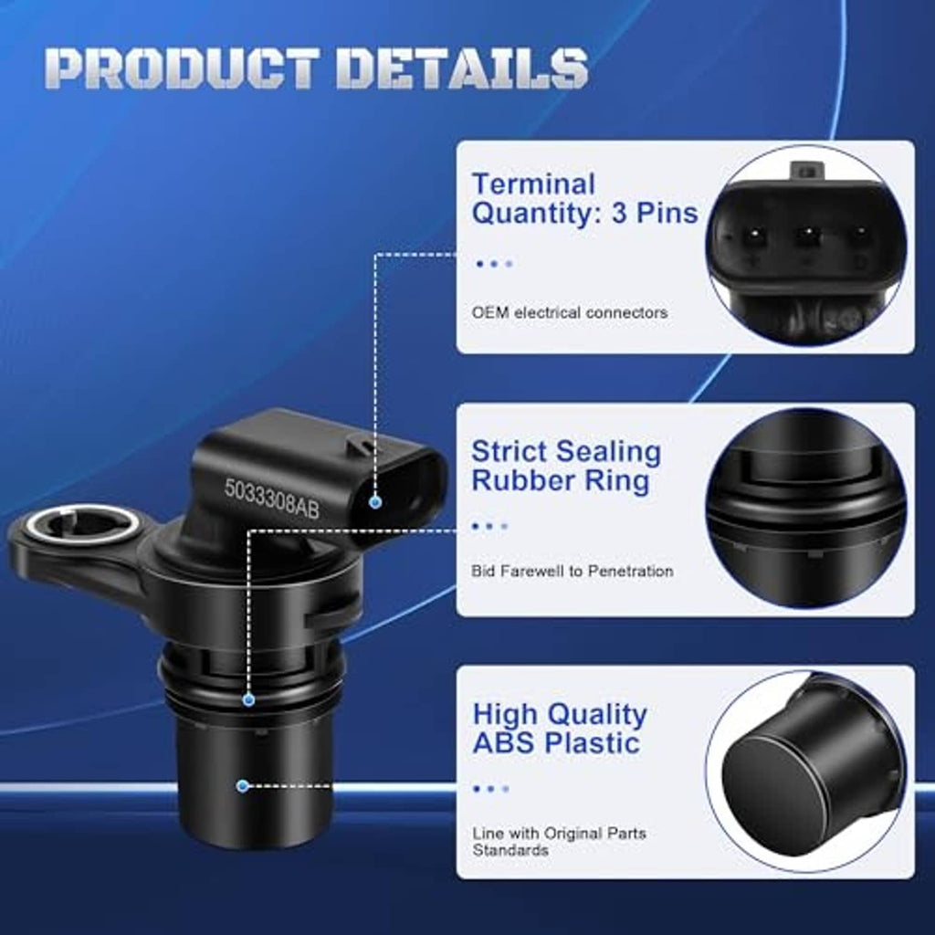 Black camshaft position sensor with side connector and rubber sealing ring