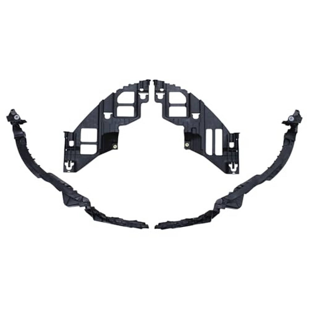 Front bumper bracket and headlight guide support brackets, black plastic parts set