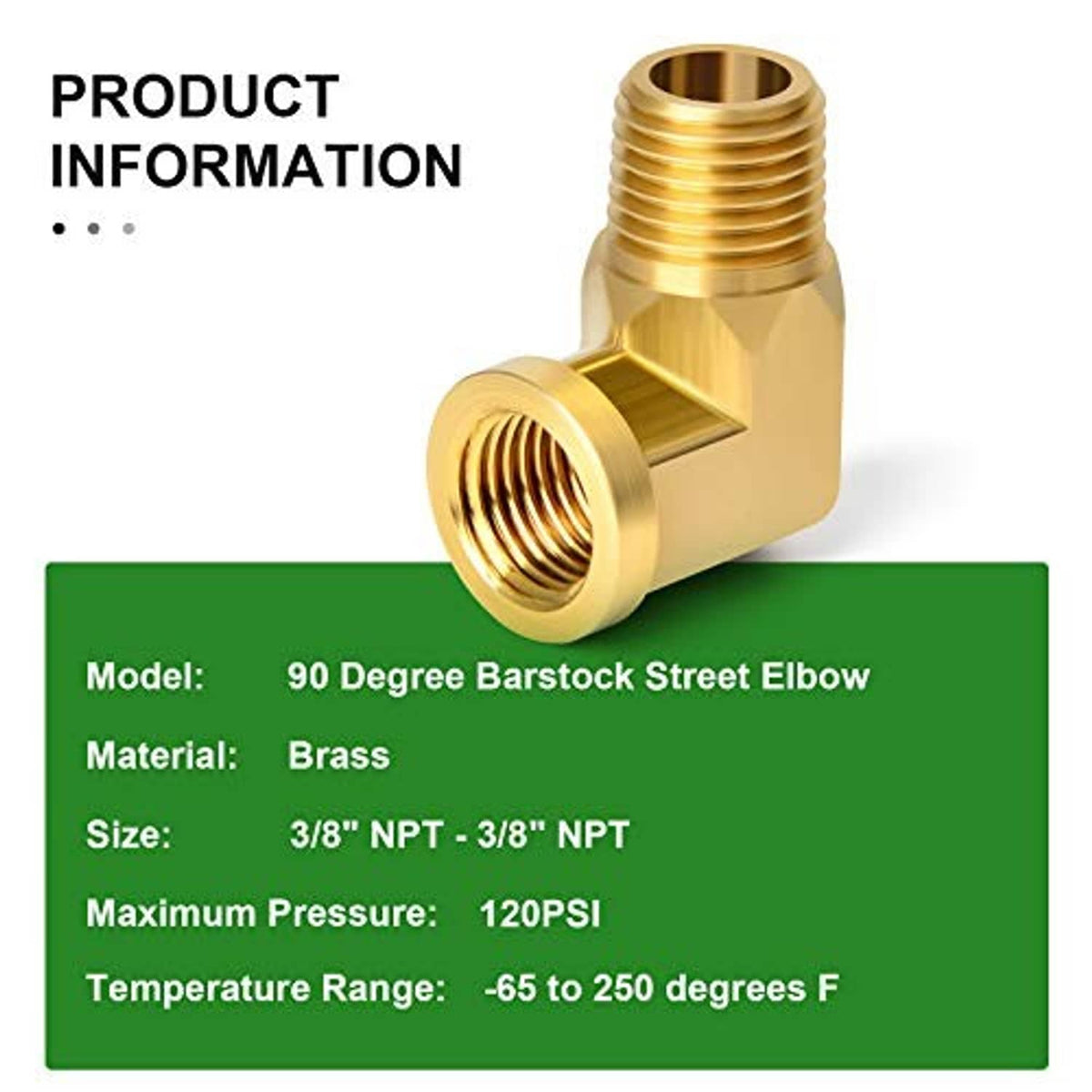 Brass 90-degree street elbow pipe fitting with threaded NPT connections