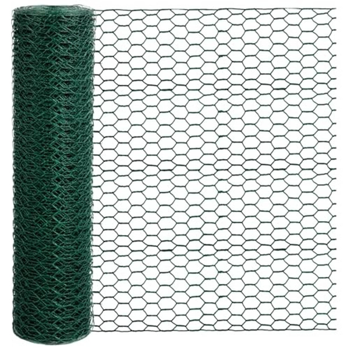 Green wire netting roll with hexagon openings and woven mesh pattern for DIY projects