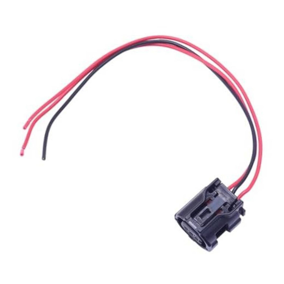 Camshaft position sensor connector pigtail with black and red wires, 2-pin plug
