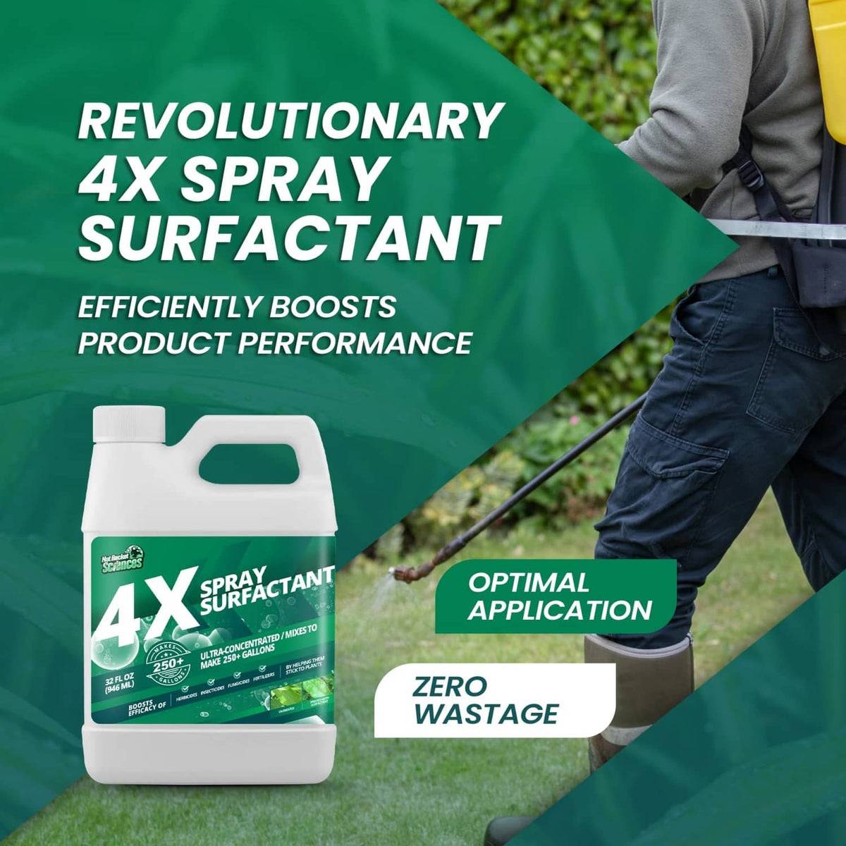 4X spray surfactant concentrate bottle, 32 fl oz, angled view with green label
