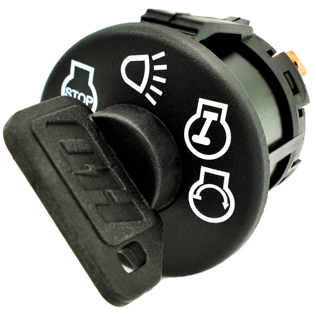Black 4-position ignition key switch showing stop, start, and headlamp icons