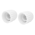 White plastic PEX female end cap fitting with ribbed outer grip and visible inner threads