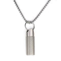 Titanium pill fob necklace with textured cylinder pendant and chain with keyring loop