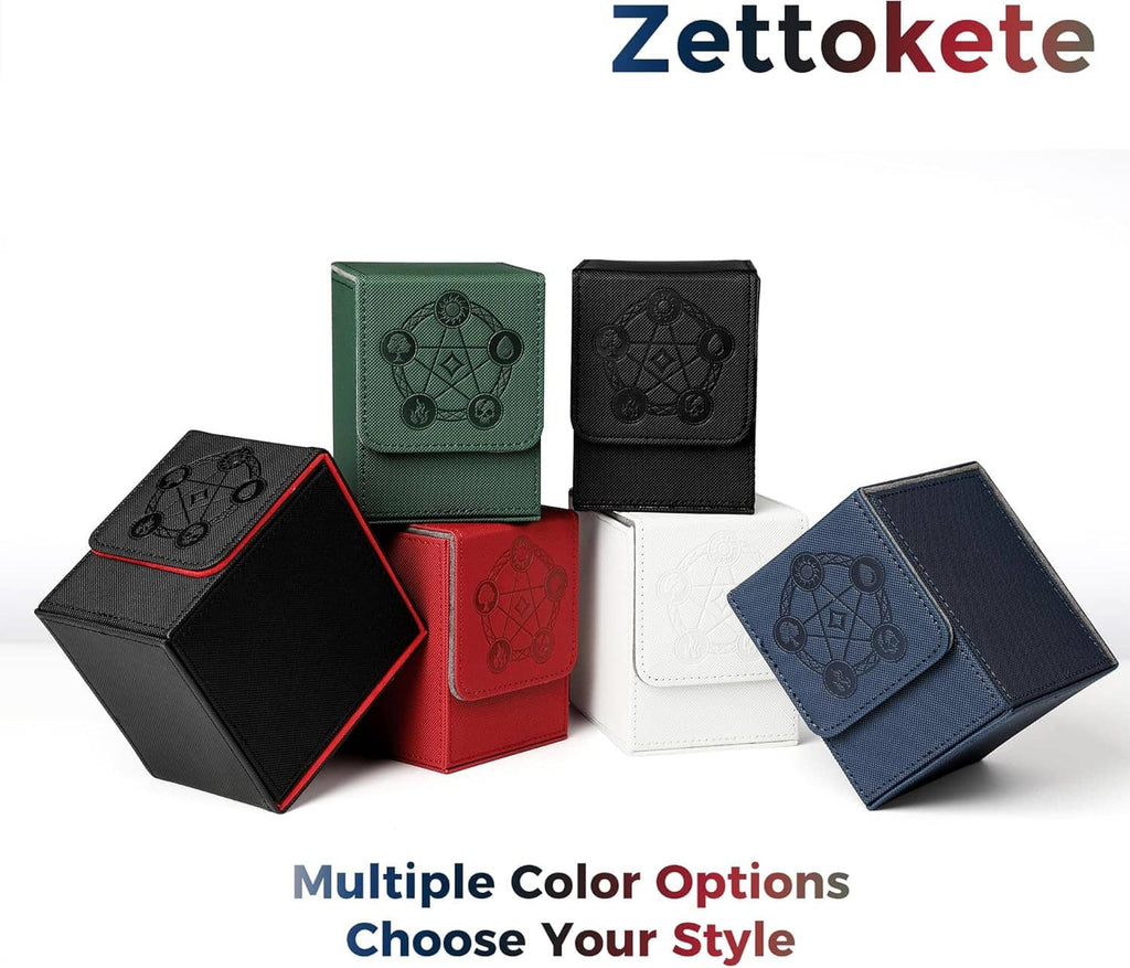 Multiple color options of magnetic card deck boxes, each with embossed emblem on flap