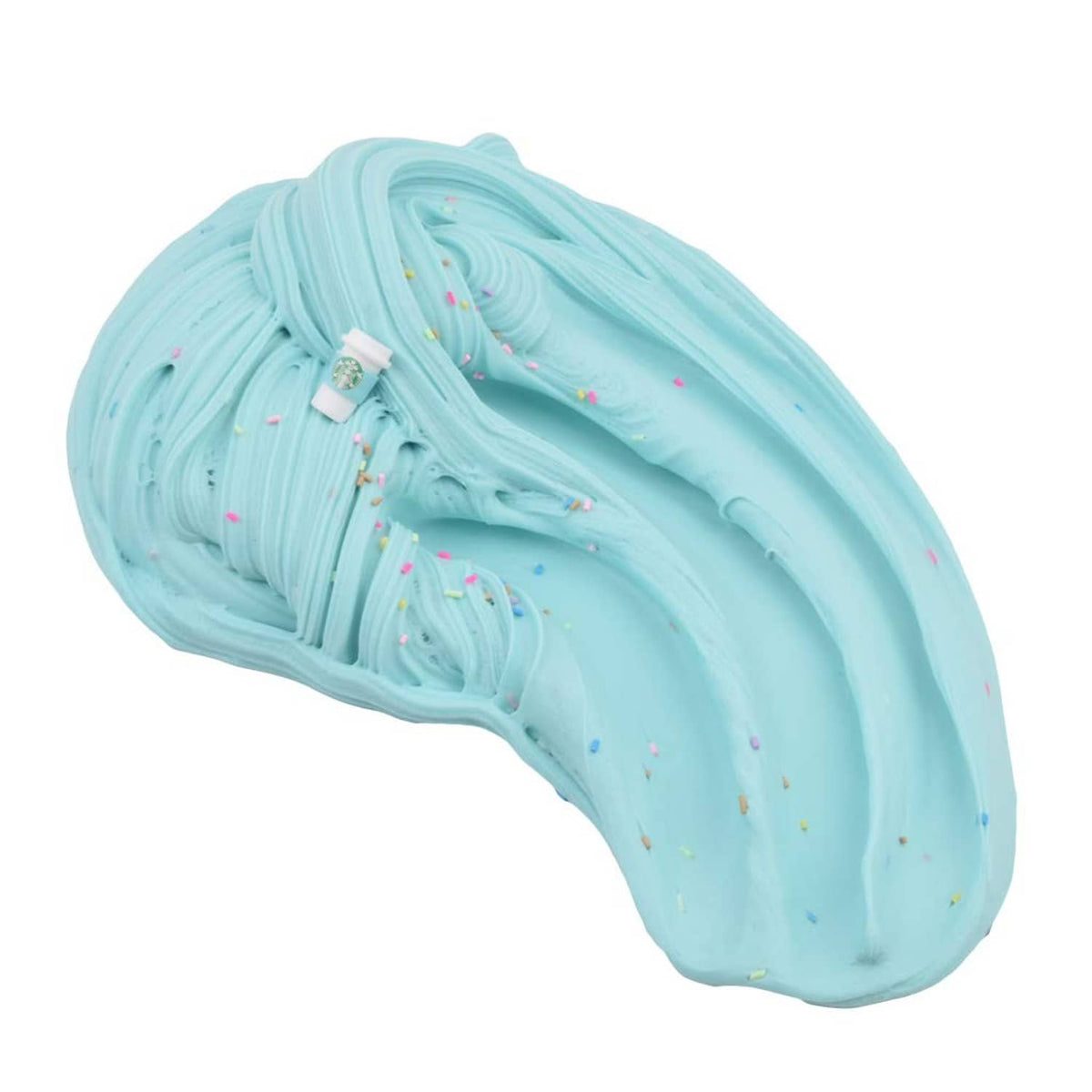 Light blue slime loaf with white cup charm and tiny rainbow sprinkles