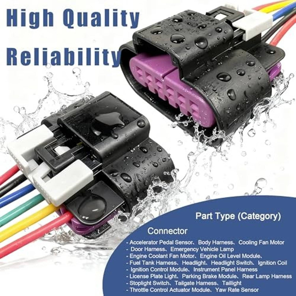 Accelerator pedal sensor connector with pink multi-pin plug, multicolor wires, water droplets