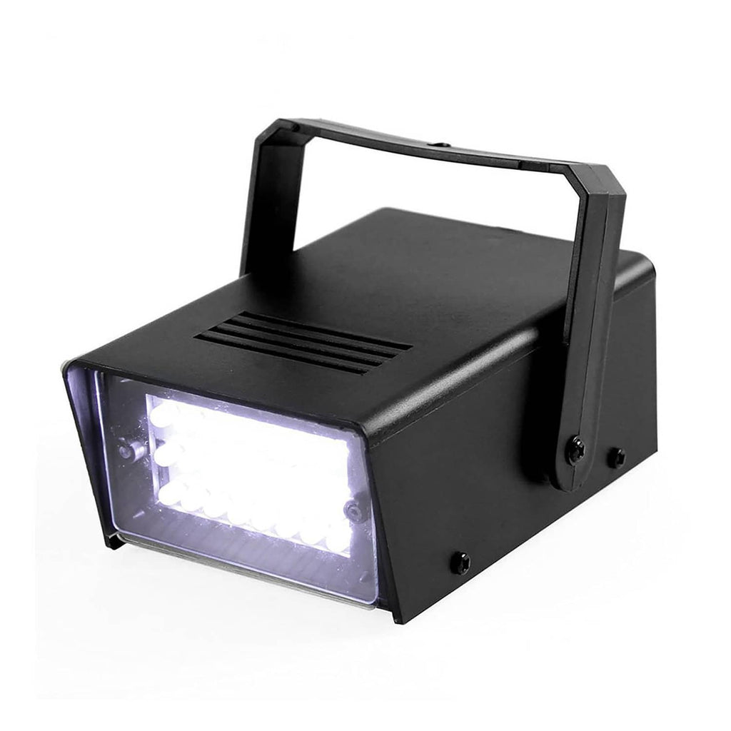Mini LED strobe light with black housing and bright rectangular front lens