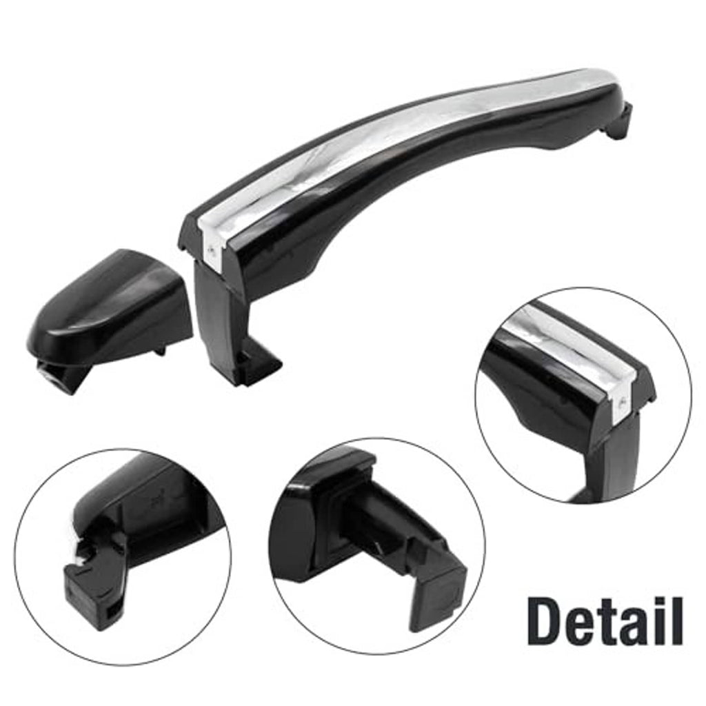 Front right exterior door handle with black finish and chrome insert, detail view