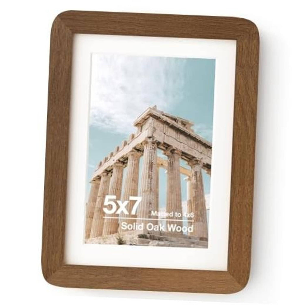 Oak wood 5x7 photo frame with white mat and rounded corners