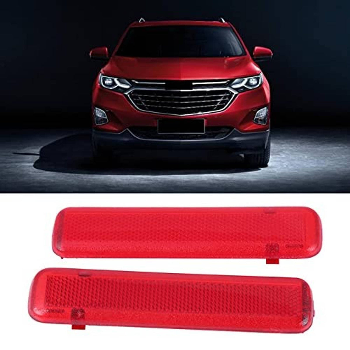 Two red rear door reflector lenses with mounting tabs beneath the rectangular housings