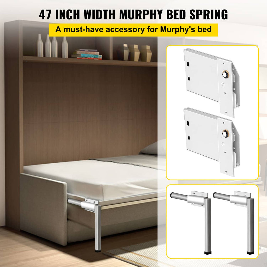 Murphy bed spring mechanism hardware kit, white folding brackets with black pin holes