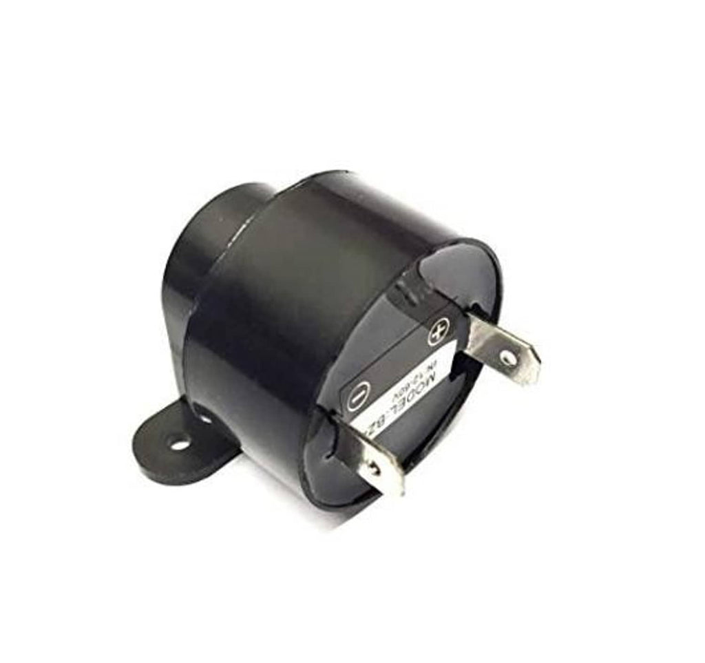 Compact black reverse buzzer unit with side bracket and spade-style electrical leads