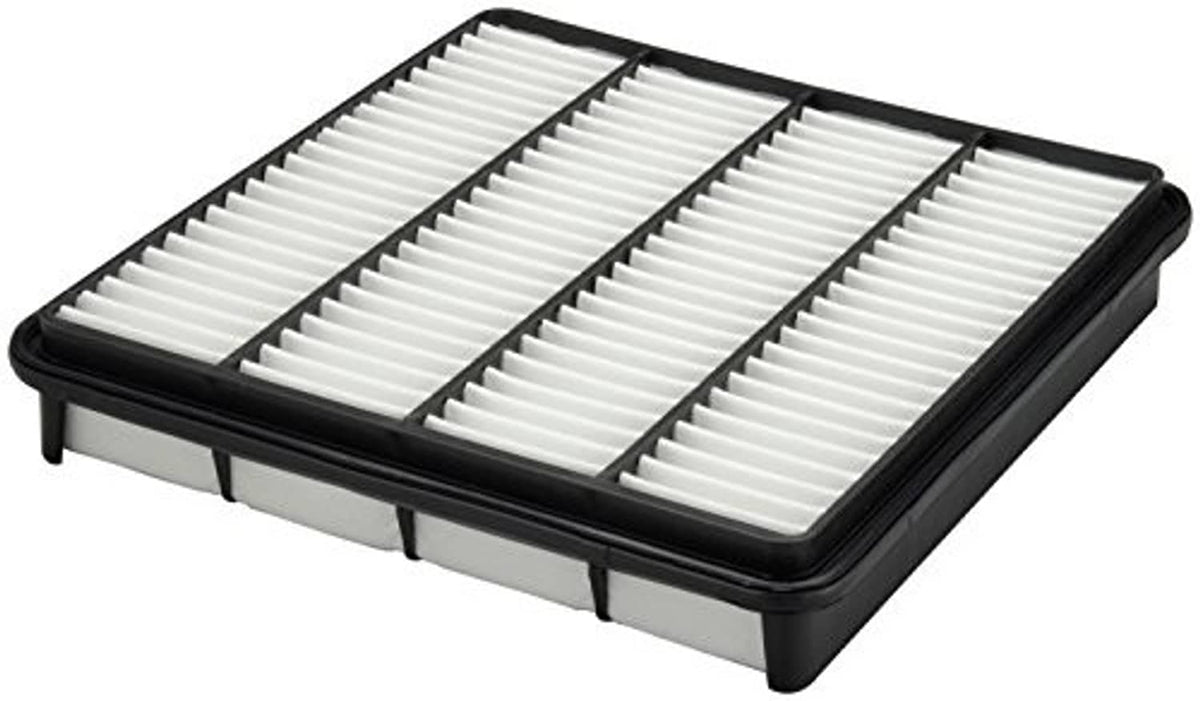 Rectangular engine air filter with pleated white media and black frame