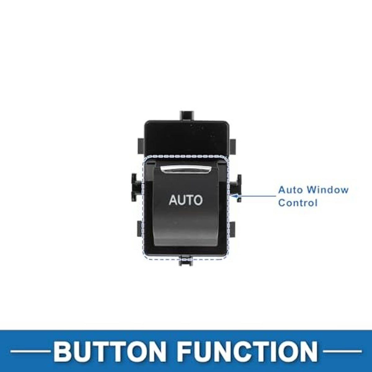 Square black power window switch with AUTO marking and auto window control