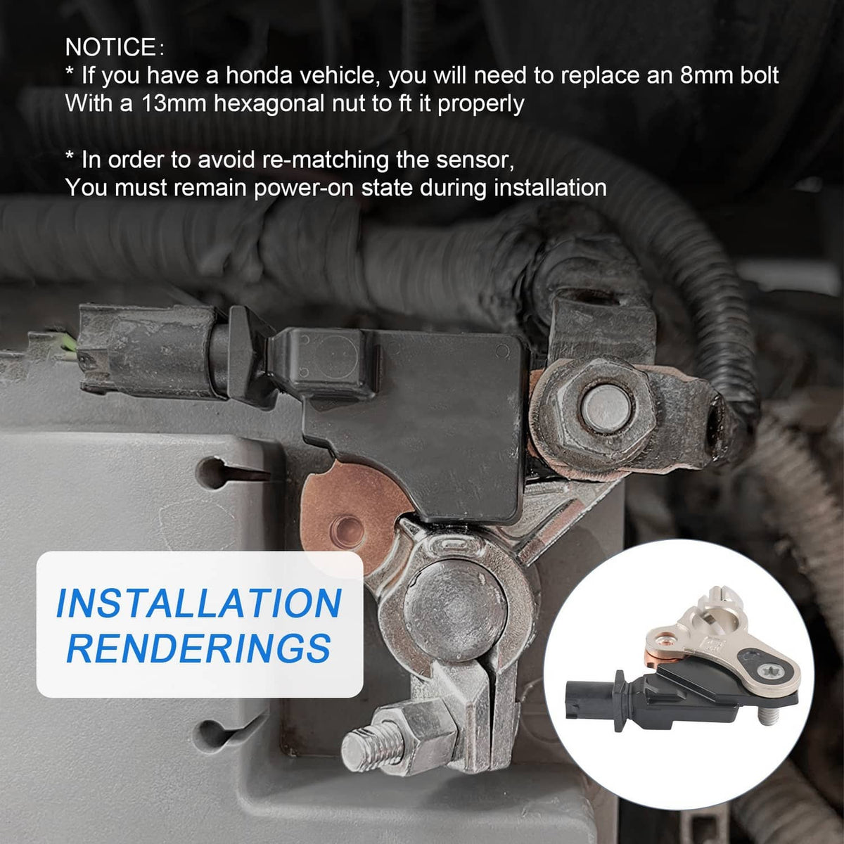 Battery current sensor installed on a vehicle engine component
