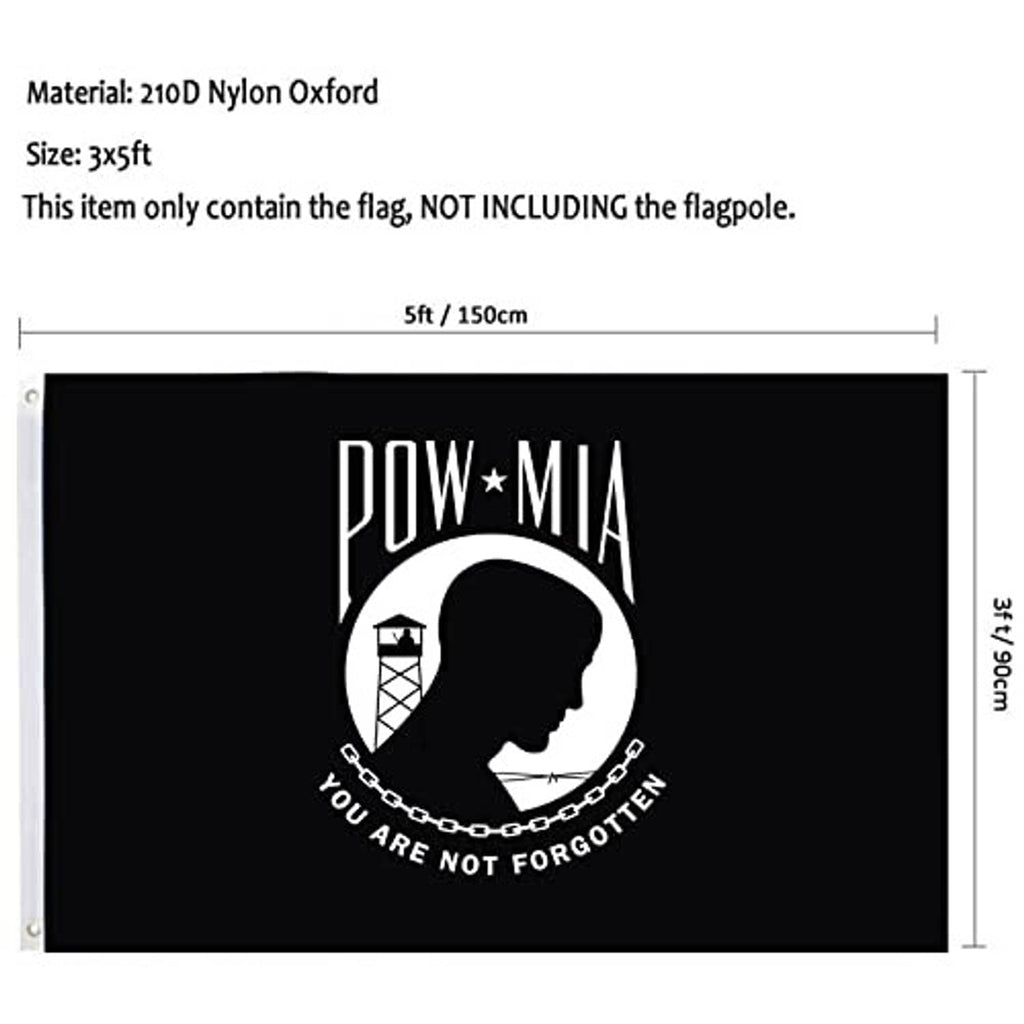 Black POW*MIA yard flag, 3x5 ft; 210D nylon Oxford material