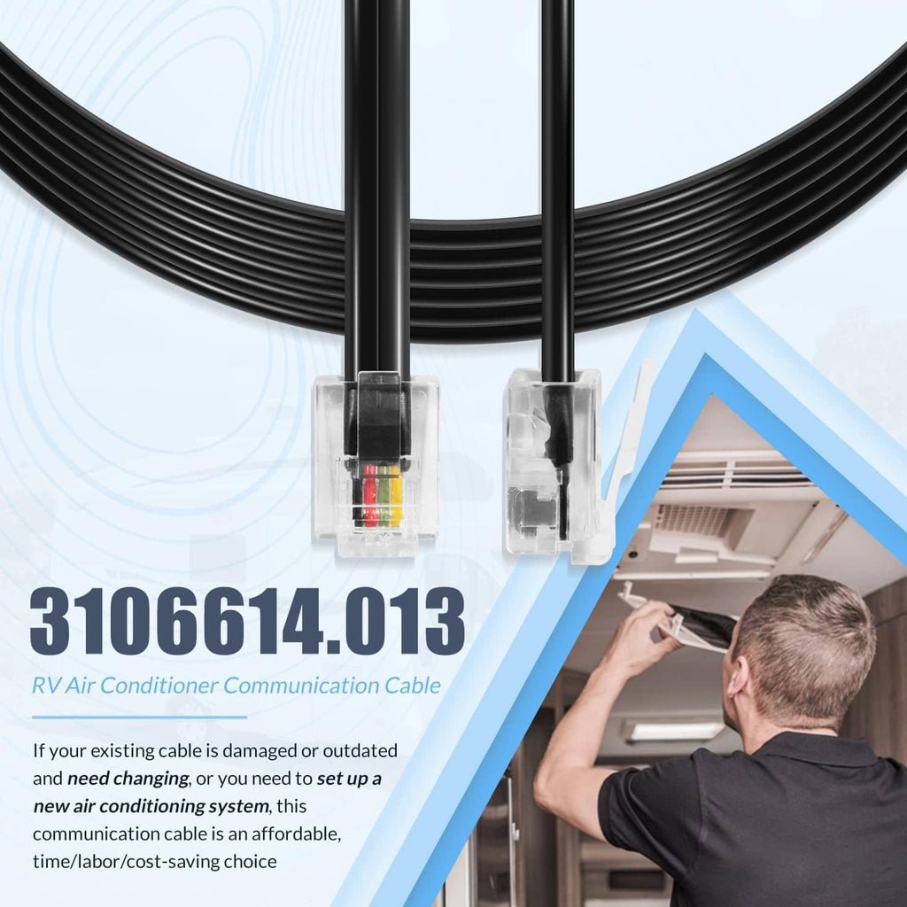 Two RJ11 connector ends on a black communication cable