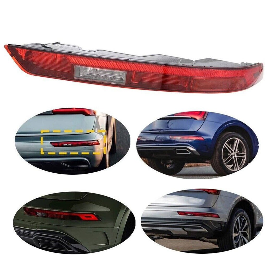 Rear bumper tail light with red LED glow, angled side view