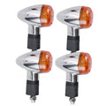 Set of 4 motorcycle turn signal lights with amber lenses, chrome tops, black bases