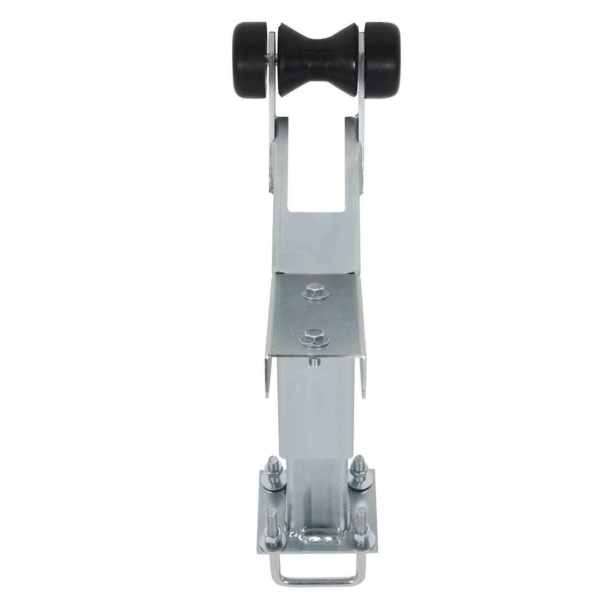 Adjustable boat trailer winch stand with roller, short-nose mounting bracket, steel frame
