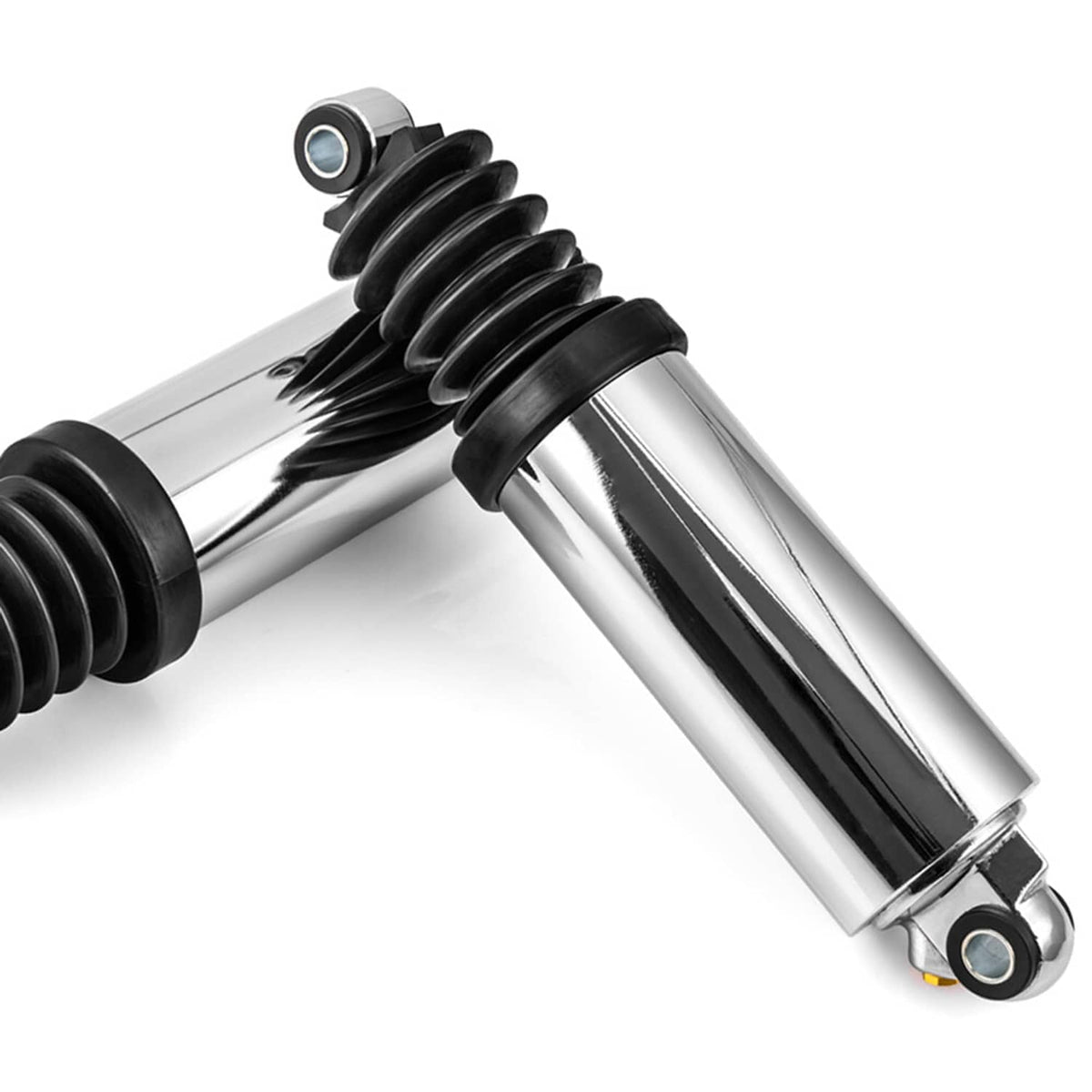 Lowered rear air shock absorber, chrome body with black spring sleeves