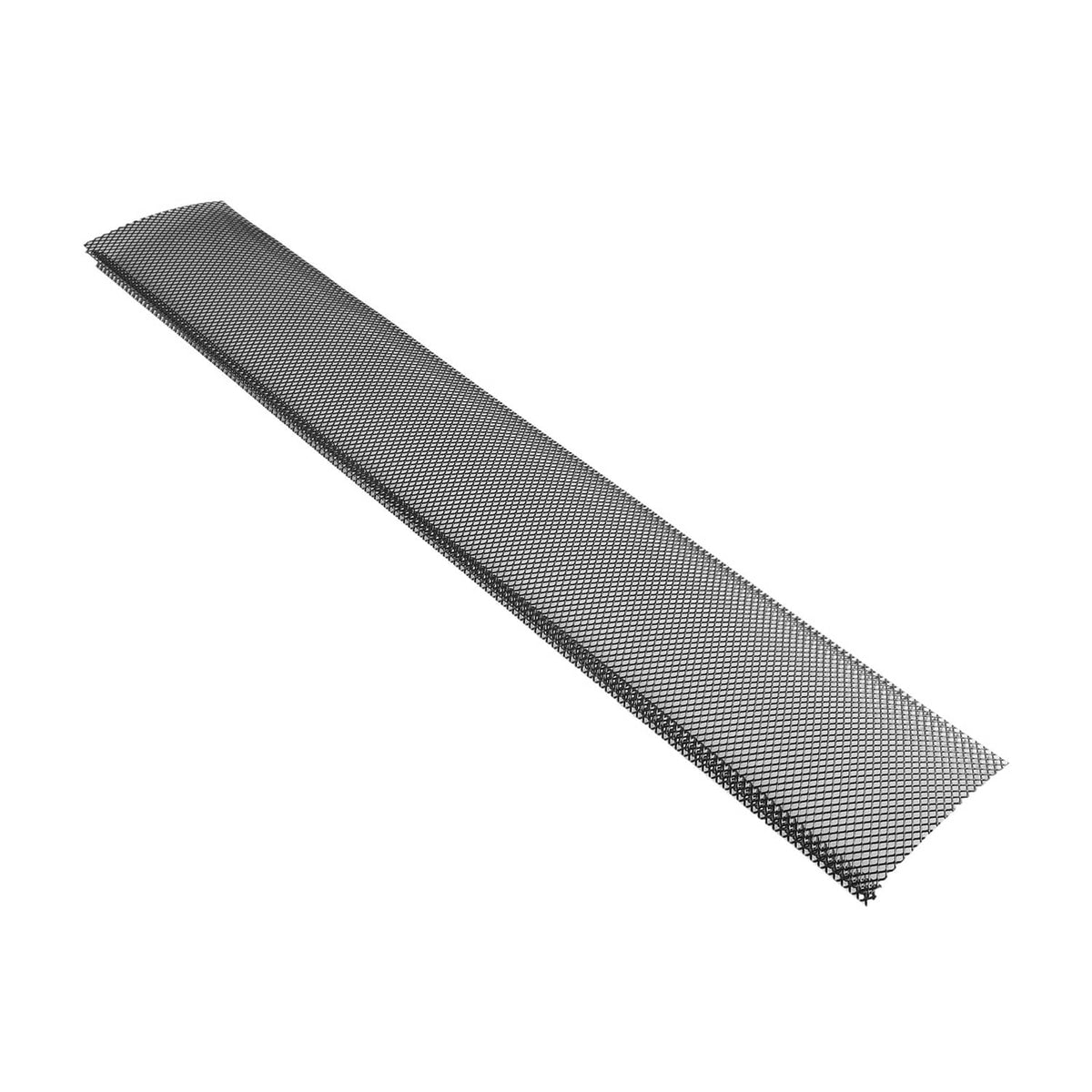 Powder-coated steel gutter guard mesh strip with fine dark gray grid