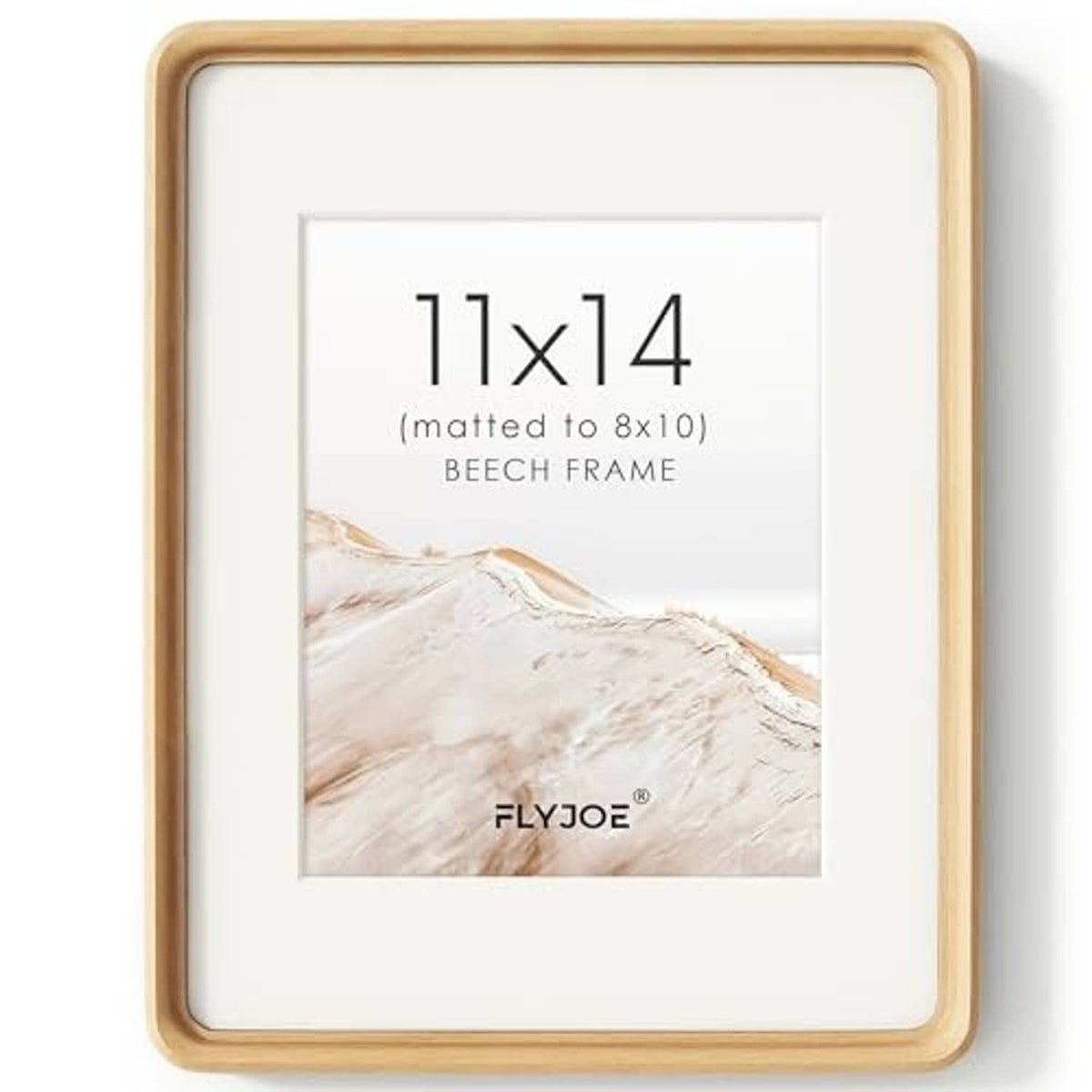 Beech wood 11x14 picture frame with white matboard for 8x10 photo