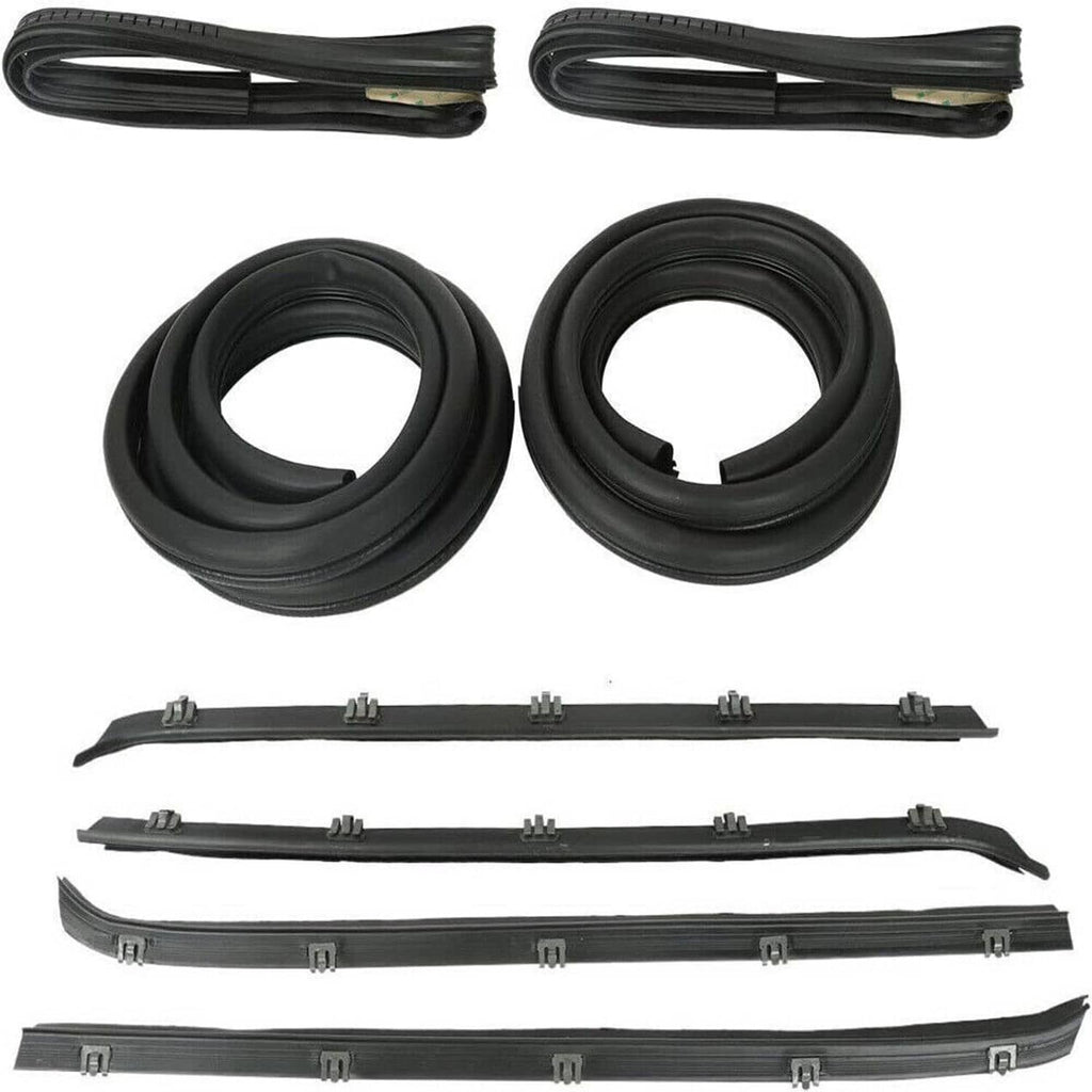 Black door window run sweep felt weatherstrip seal kit, multiple rubber strips and clips