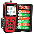 Red OBD2 diagnostic scanner, handheld with screen, DTC and Exit buttons