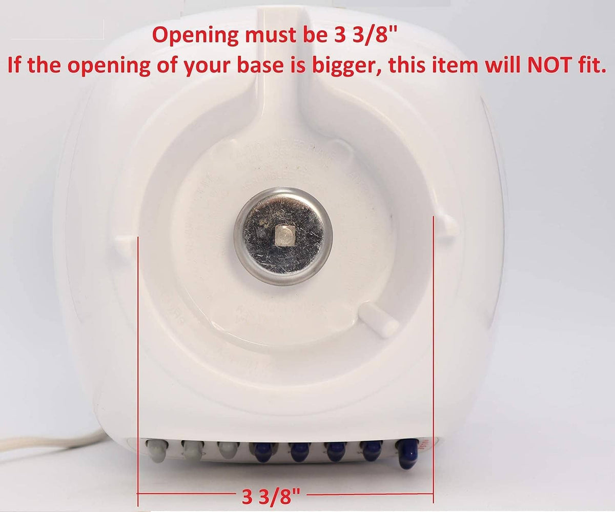 Clear blender jar base underside with central metal coupling and screw hole