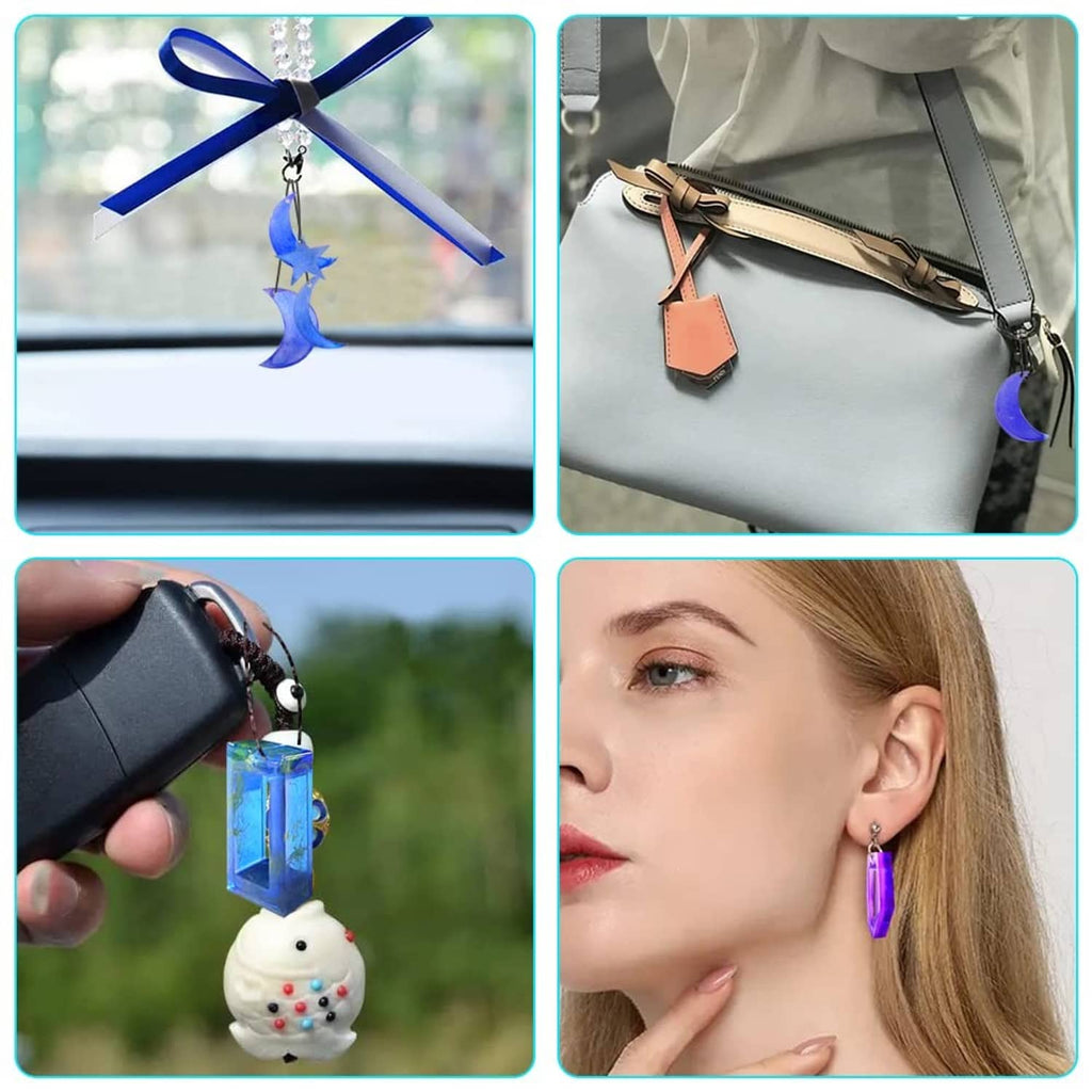 Blue hanging wind chime charm set with ribbon hanger, moon and star accents