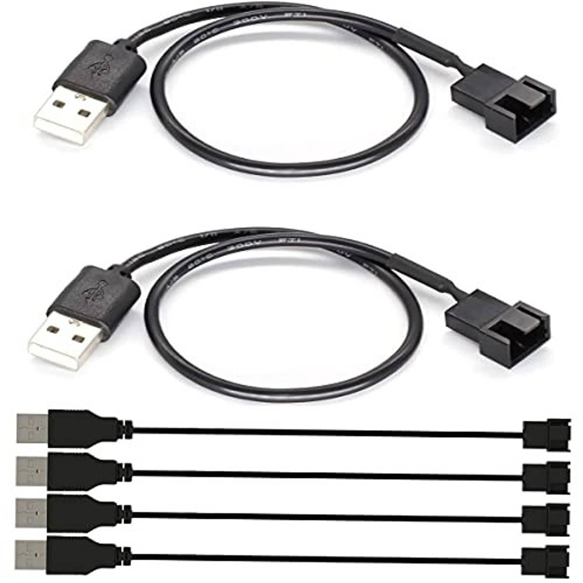 Set of USB to 3/4-pin PWM fan adapter cables with molded black connectors