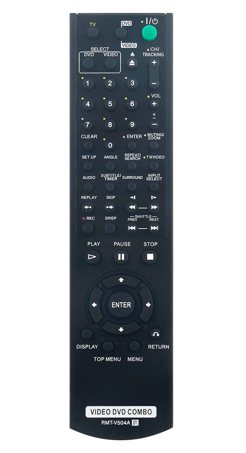 Black remote control for video DVD combo player, button keypad and TV/DVD controls