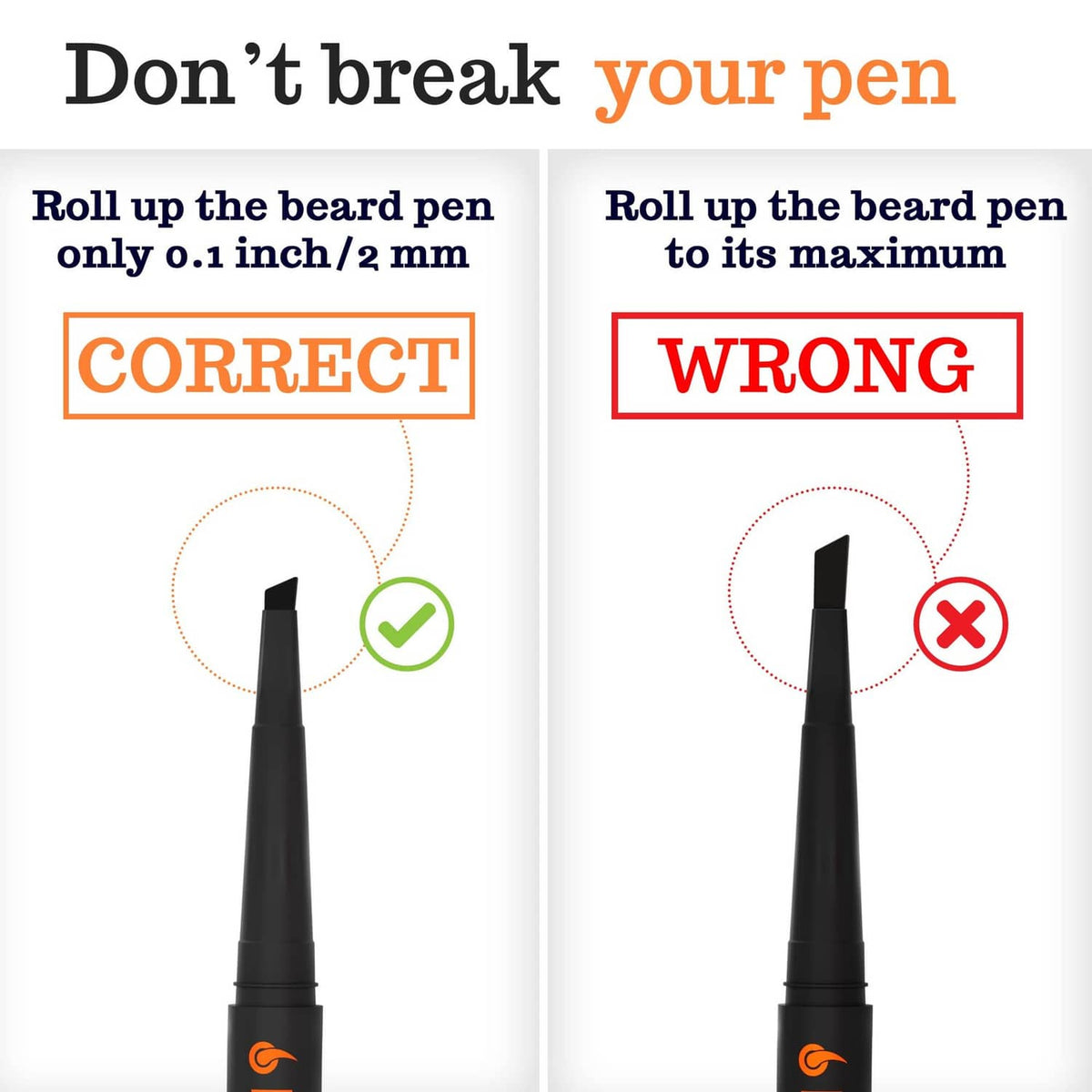 Beard filler grooming pencil with extended brush tip