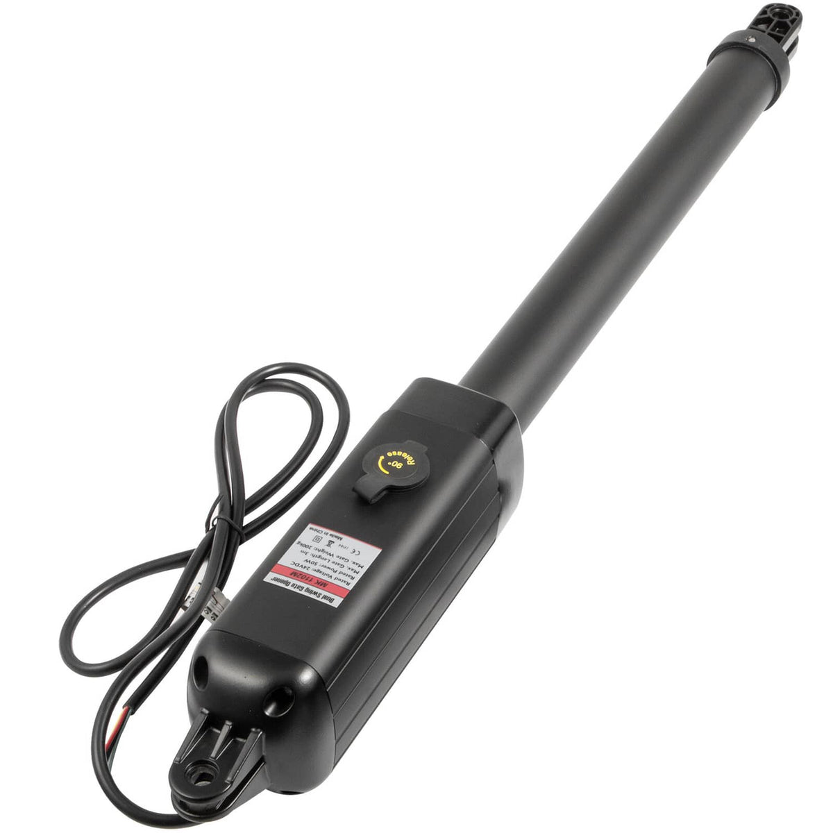 Automatic gate opener motor with power cable, matte black cylindrical body