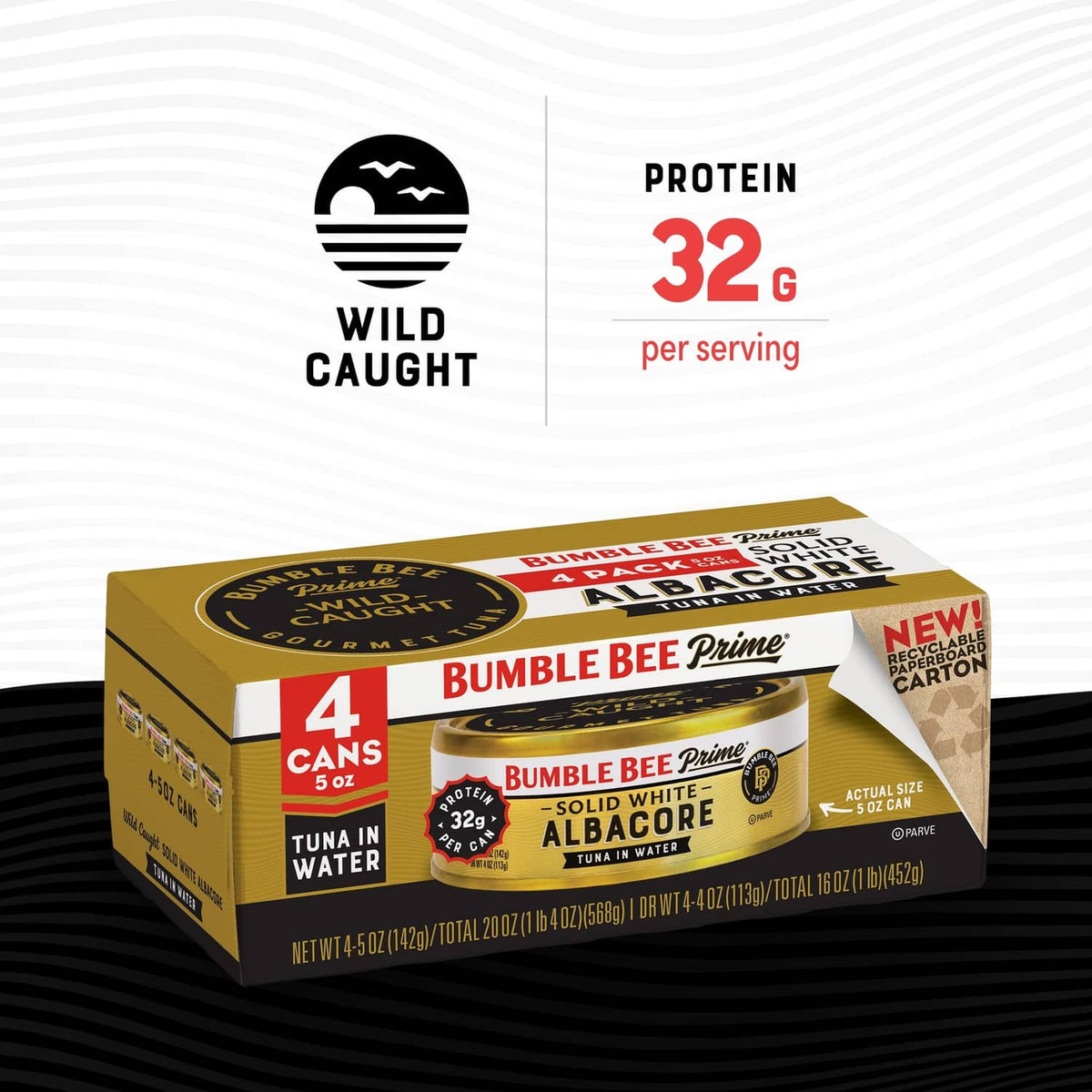Bumble Bee Prime solid white albacore tuna in water, 4 cans, EZ-open can
