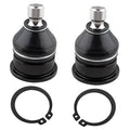 Two front upper ball joint assemblies with black boots, metal studs, and two circular seals